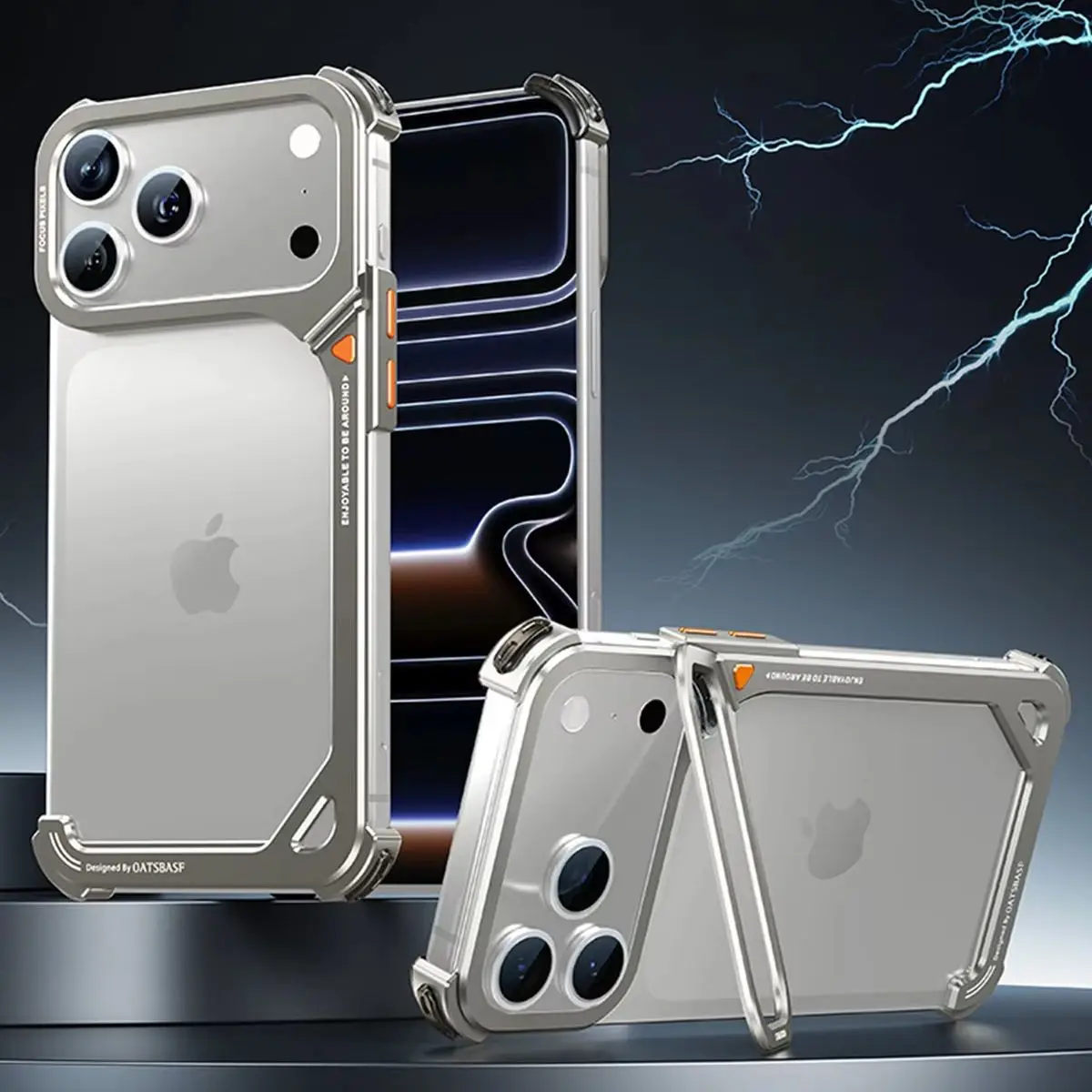 

Oatsbasf 9-Shaped Minimalist Metal Phone Case for iPhone 17 Pro Max/17 Pro with Stand Frameless Magsafe Bumper Shockproof Cover