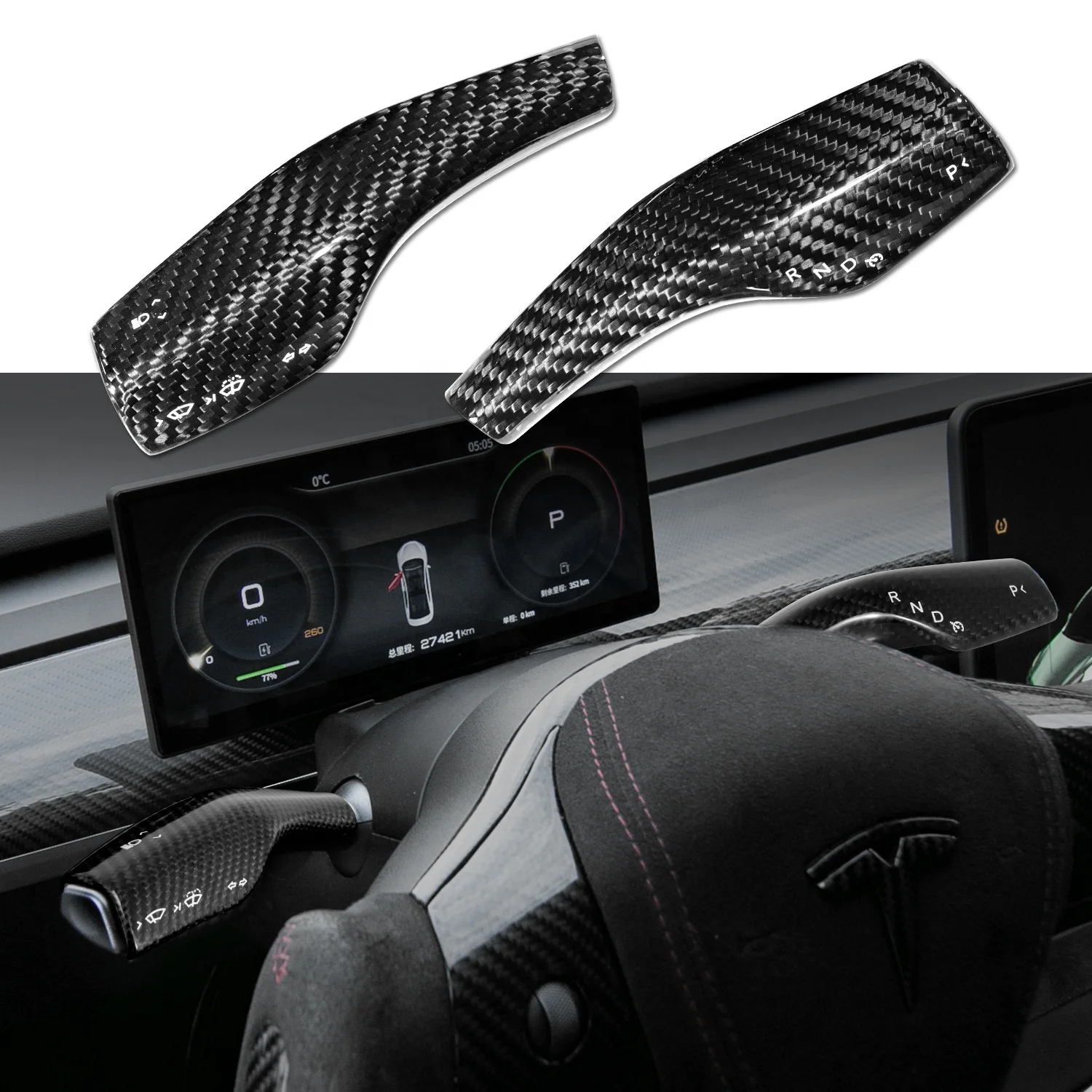 Hansshow Model 3 Y Real Carbon Fiber Turn Signal Stalk Covers For Tesla Car Interior Accessories Decoration