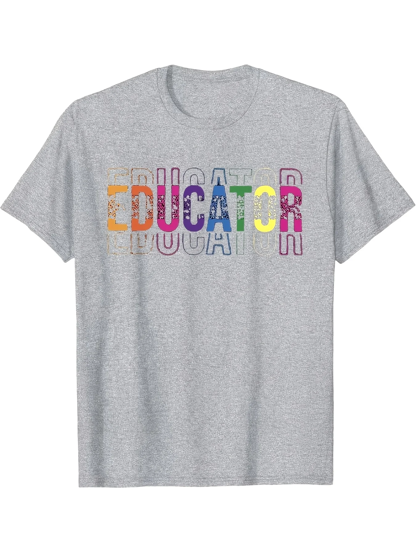 Plus Size - Plus Size One Wo's Casual Educator Pattern Women's Black Crew Neck Top with Bright Colored Text for Year-Round Wear, Easy To Clean, Comfortable Design,