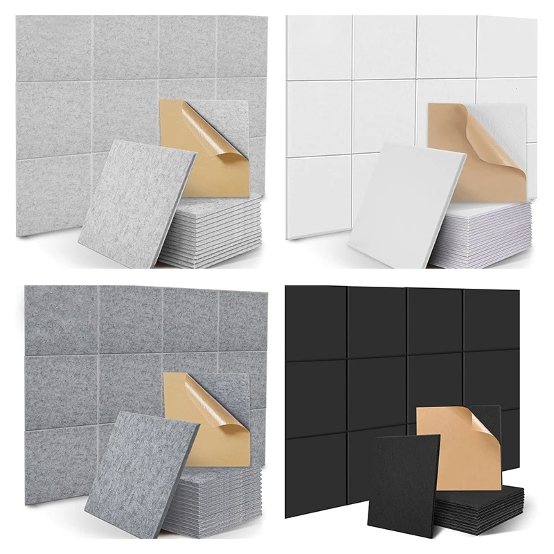 12Pcs Square Felt Acoustic Foam Panels Self‑Adhesive Sound Absorbing Wall Tiles for Home Studio Office Soundproof Decor Sticker