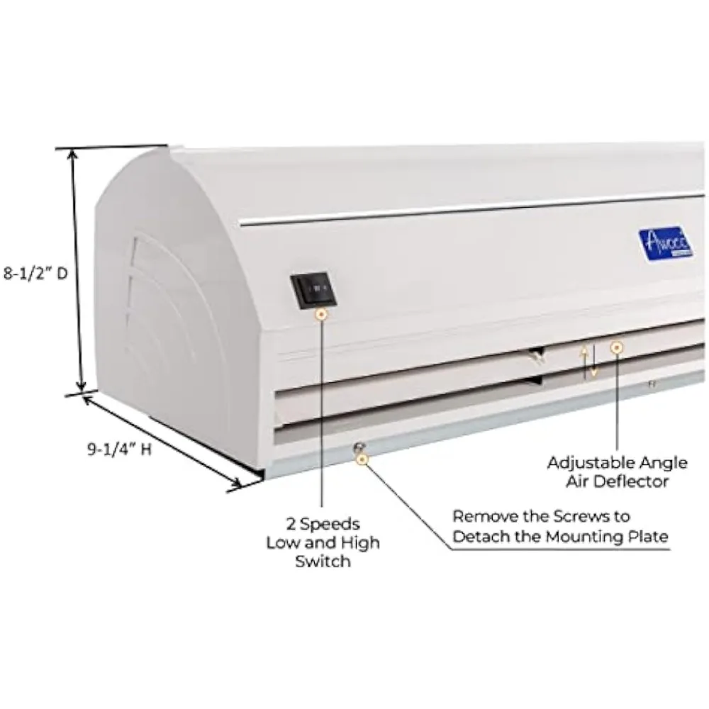 Elegante cortina de aire interior sin calefacción, interruptor de puerta magnético de fácil instalación, 36 ", 2 velocidades, 900 CFM, certificado UL, 120V sin calefacción