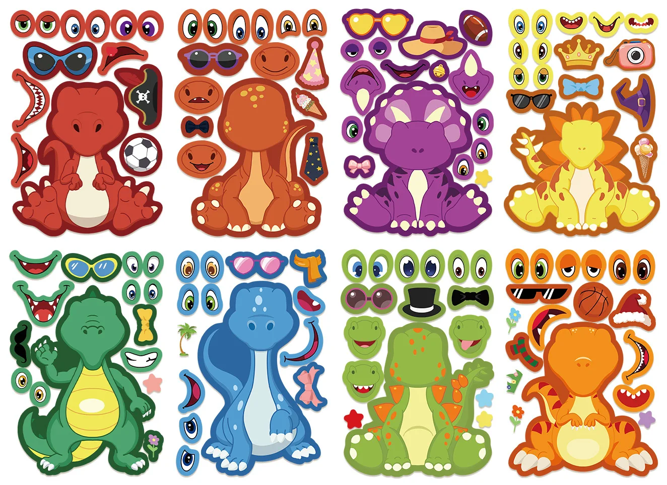 

8/16Sheets Creative Toy Dinosaur Makes a Face Puzzle Sticker DIY Phone Laptop Luggage Skateboard Graffiti Decals Fun for Gift