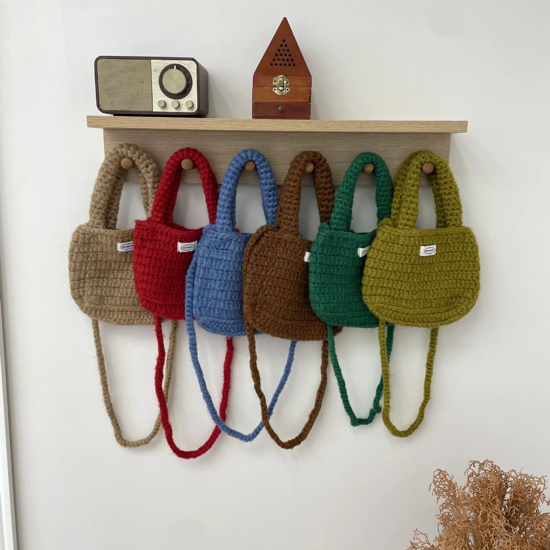 

Маленькая вязаная сумка ручной вязки, сумка-корзина через плечо, однотонная осенне-зимняя модная прочная тканевая сумка-ведро для ежедневного использования