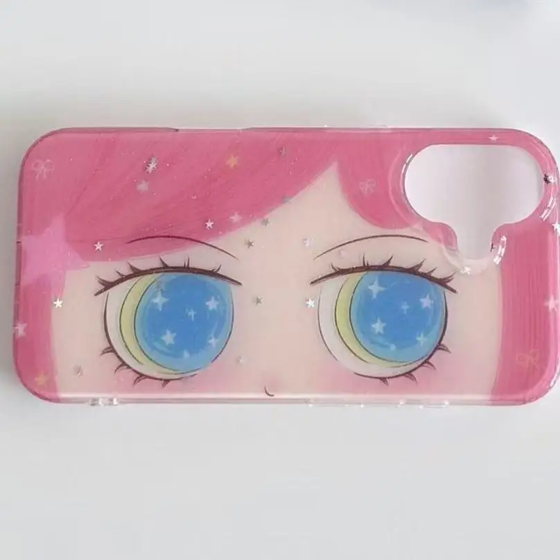 Kawaii Girl Big Eyes Phone Case for Oppo Reno13 Reno12 Reno11 Reno10 Reno8 Reno7 Reno6 F T Pro 4G 5G Feather Texture Back Cover