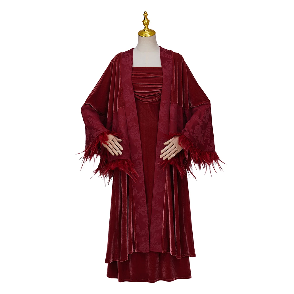 Fantasmi Cosplay Alberta Haynes Costume Spettacolo teatrale Abito rosso da donna con scialle Vestito cosplay per festa di carnevale di Halloween