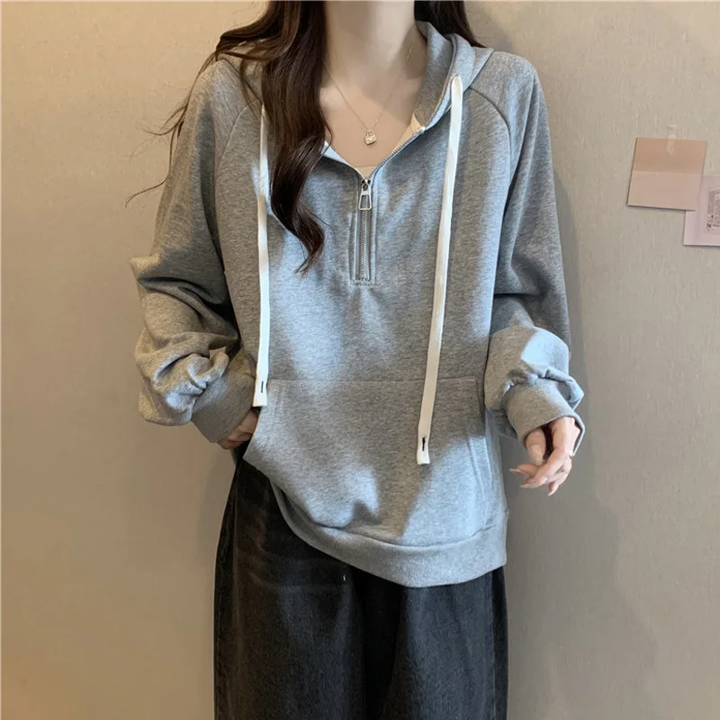 Hooded Fur Hoodies Y2K Woman Color-Block Spliced Gentle Cerulean Young Ruffled Fiber Medium Contrasting Terry Padded Grunge