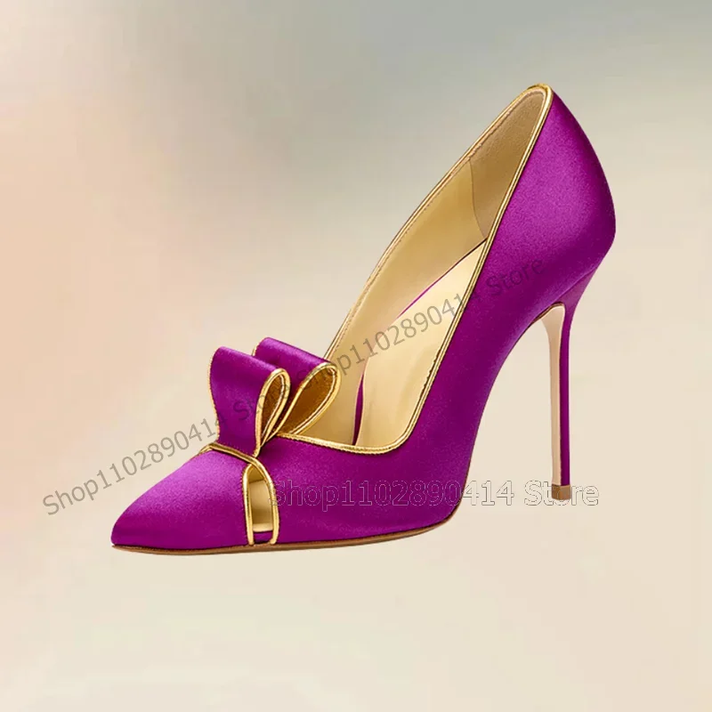 

Purple Silk Ruffles Hollow Design Pointed Toe Pumps Slip On Women Shoes Thin High Heels Fashion Party 2025 Zapatos Para Mujere