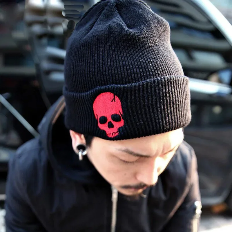 Unisex Winter Cool Cartoon Skull Print Knitted Windproof Warm Cap Men Women Punk Hip Hop Fashion Black Hat Skullies Beanies