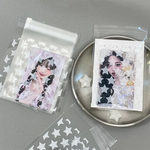 Imagen 2 del producto Bolsa autoadhesiva transparente de estrella INS coreana, paquete de tarjeta de fotos de 3 pulgadas, decoración de bolsillo, 50 piezas, Kpop Idol