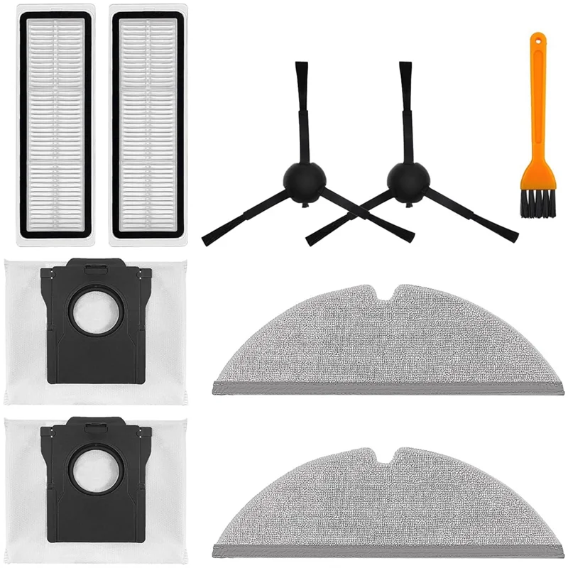 A02V-9PCS Side Brushes Hepa Filters Mop Cloths Dust Bags For Dreame D20 Plus Vacuum Cleaner Replacement Parts