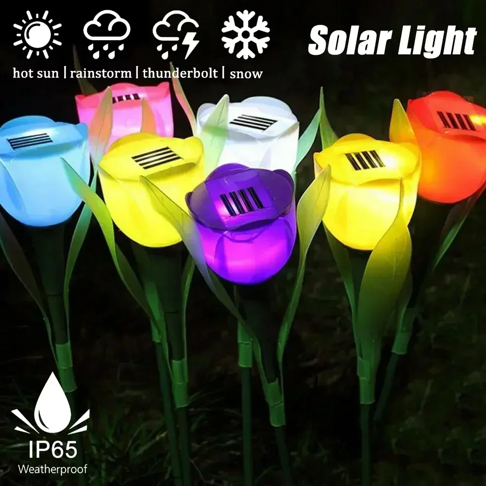 2026 New Upgrade Solar Tulip Flower Lights Outdoor LED Waterproof Garden Stake Lawn Decor Yard Party Decoration Warm White Solar