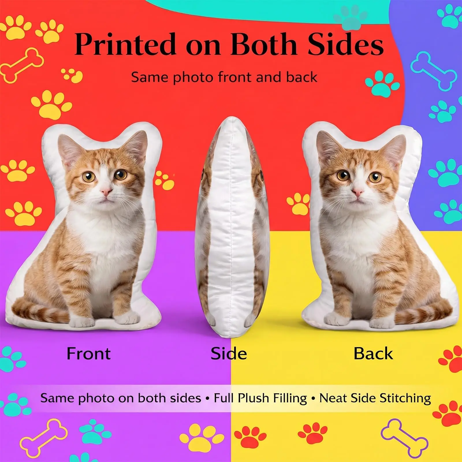 Custom Pillow with Picture, Personalized Photo Dog Cat Face Shaped Pillow, Customized Stuffed Pet Pictures Pillows view 4