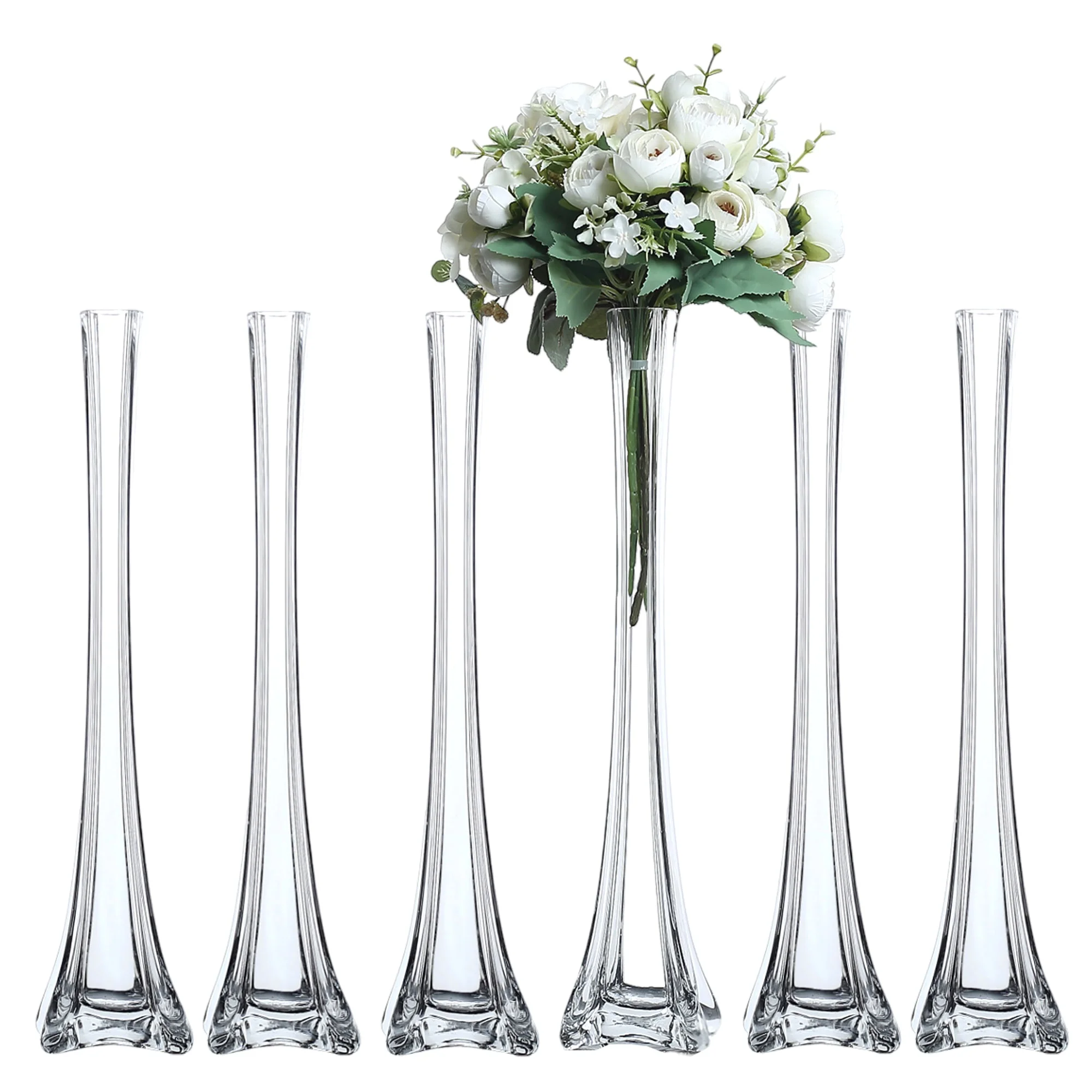 6-Pack Eiffel Tower–Style Vases – Elegant Flower Vases in Multiple Sizes for Home Decor, Wedding Centerpieces, Table Arrangement