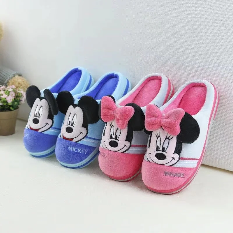 Winter Disney Baby Boy Girl Cotton Slippers Cartoon Mickey Minnie Mouse McQueen Cars Snow White Kids Indoor Anti-slip Home Shoes