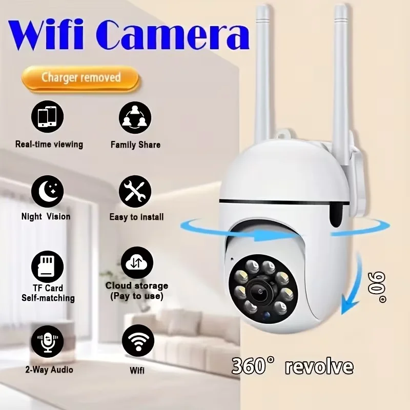 1080P 360 °   PTZ-Sicherheitskamera, 2,4G WLAN Bluetooth IP-Kamera mit Nachtsicht, Bewegungserkennung, 2-Wege-Audio, Cloud & SD-Karte