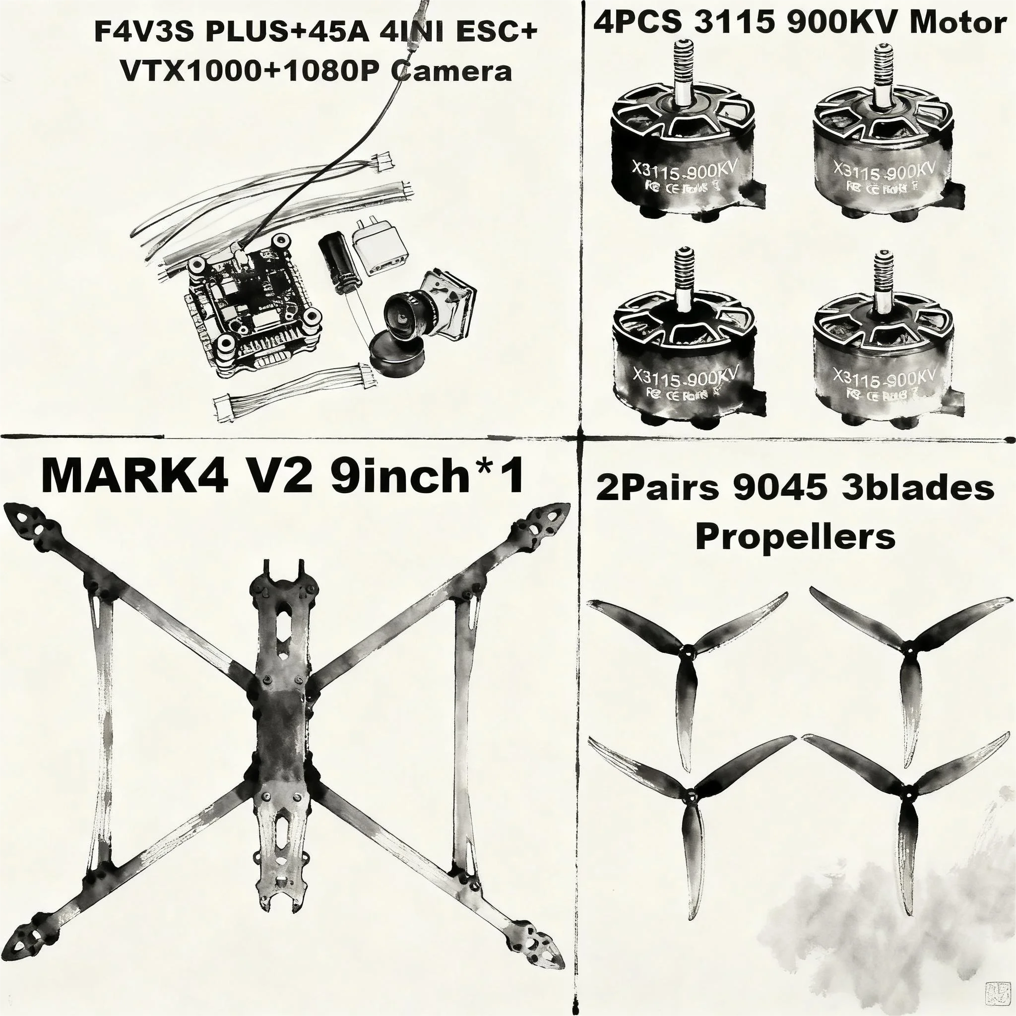 

F4V3S/F4V3S PLUS Управление полетом MARK4 V2 9-дюймовый 45/60A 4INI ESC стоечный дрон FPV из углеродного волокна PV Racing Drone Квадрокоптер Фристайл