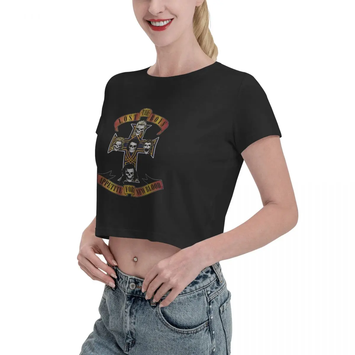 De Verloren Jongens Tshirt Cartoon Grafische T-Shirts Vrouwelijke Crop Top, Lek Navel T-Shirt