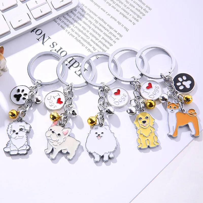 Dog Key Chain Pet Dog Cocky Dog Bichon Samoye Bulldog Husky Pug Chenery Enamel Multiple accessories Pendant Key Chain