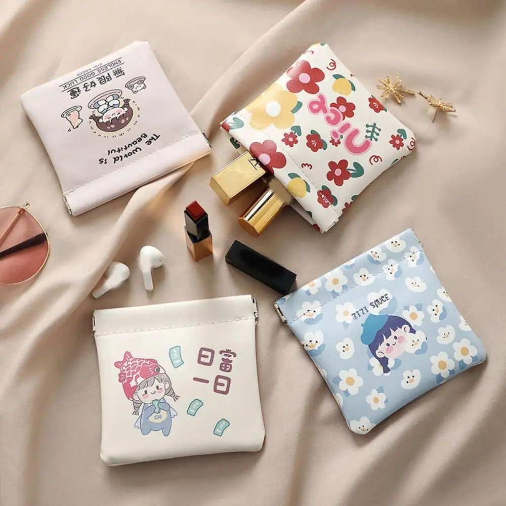 Mini bolsa de cosméticos de cierre automático, bolsas de lápiz labial portátiles de cuero Pu suave, bolsa de maquillaje con patrón de dibujos animados, nuevo