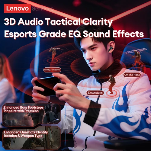 Imagen 2 del producto Lenovo GT100-auriculares inalámbricos GT100 con Bluetooth 6,0, cascos Esports para videojuegos, sonido HiFi de baja latencia, música, larga resistencia