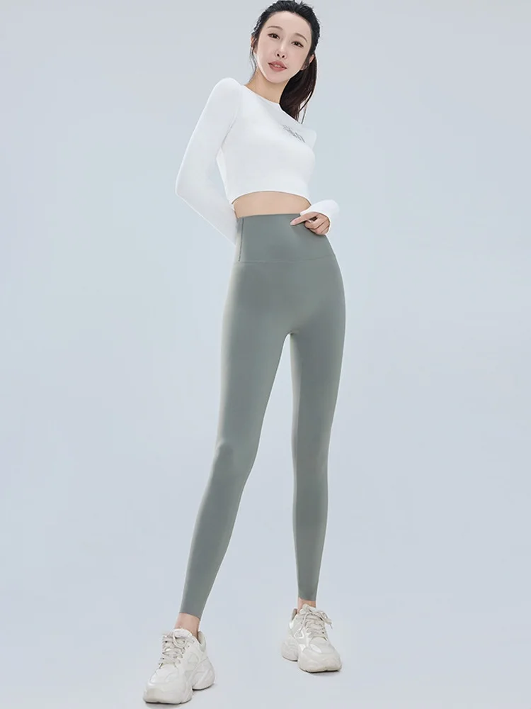 سراويل يوجا عالية الخصر من جلد arkskin رفيعة موديل Fitn سراويل بيضاء للربيع والصيف سراويل ذات طبقة أساسية للتخسيس