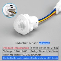 Double Adjustable Delay PIR Sensor Detector Smart Switch LED 110V AC220V PIR Infrared Motion Sensor Switch Auto on Off