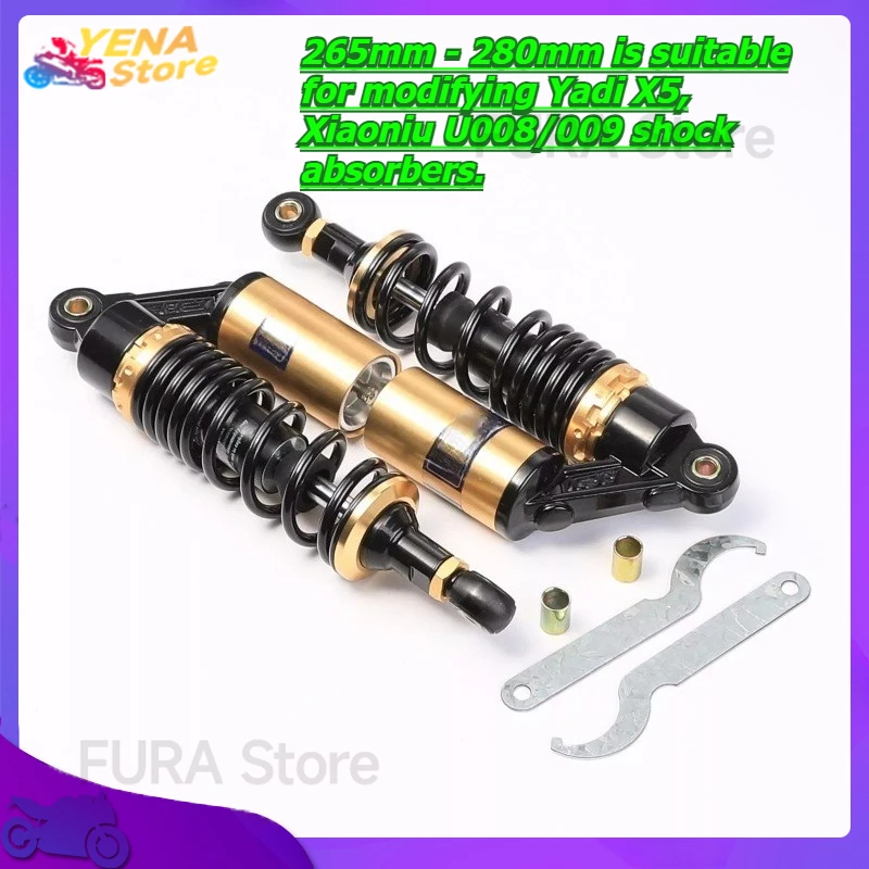 

Spring motorcycle shock absorber 265mm - 280mm is suitable for modifying Yadi X5, Xiaoniu U008/009 shock absorbers.