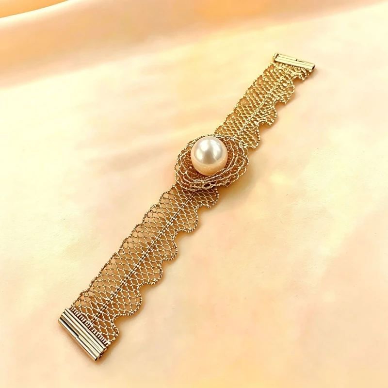 Bellux original imported lace round pearl necklace bracelet s925 pure silver thick gold-plated light luxury sweater chain set