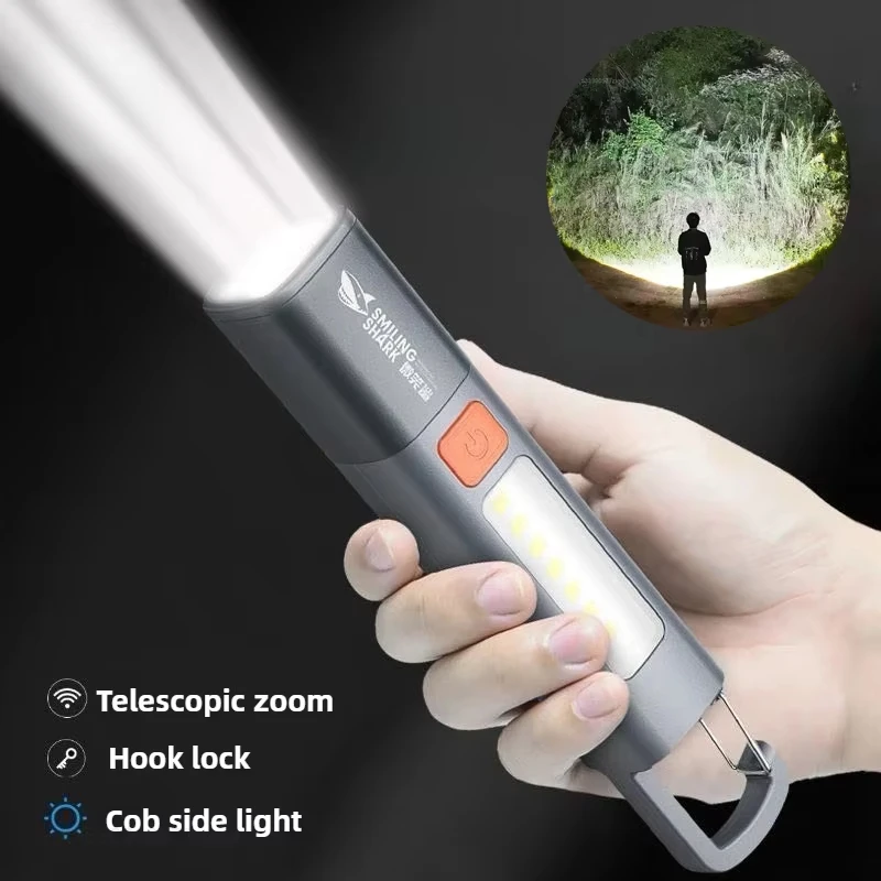Super Bright Flashlight Portable Strong Light Variable Focus with Floodlight Side Light Long Range USB Outdoor Camping