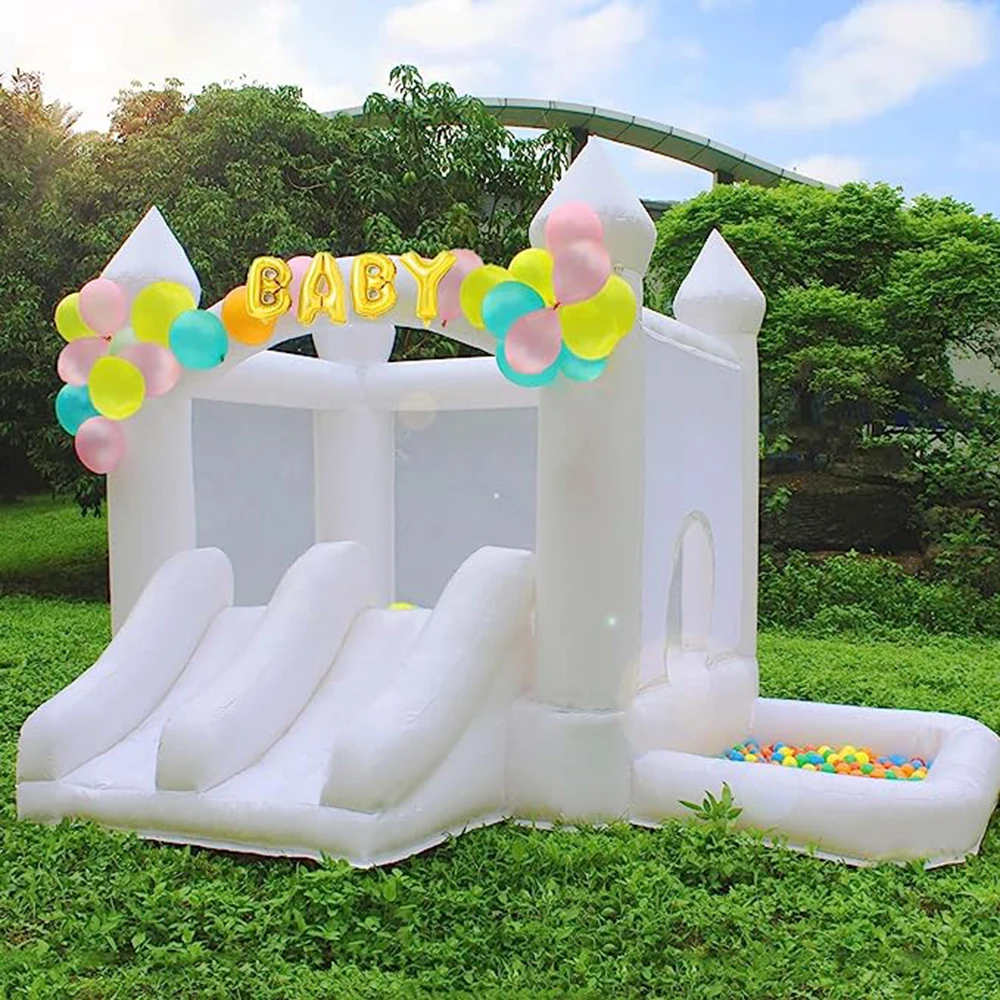 Weißes Hüpfburg für Kinder aufblasbare Hüpfburg mit Doppel rutsche, Baby Hinterhof Jumper Ball Pit Pool für Park Party Geschenk