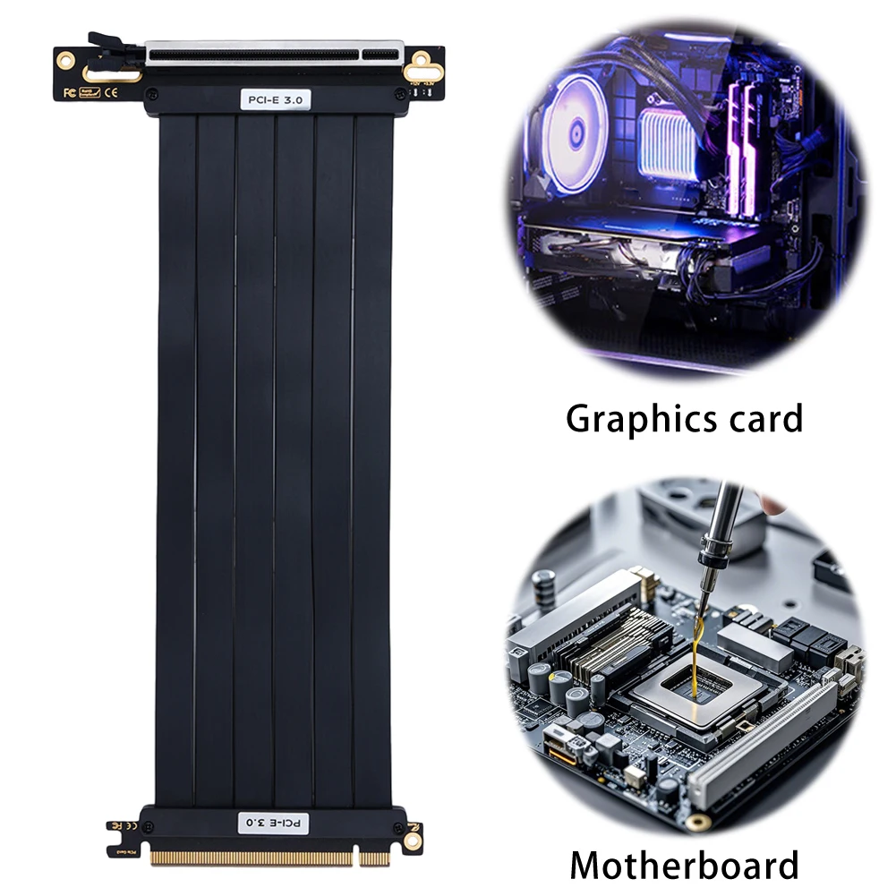 PCI-E 3.0 Riser Cable EMI Shielded PCI Express Gen 3 GPU Extension Cord PCIe 3.0 X16 High Speed Flexible Extender Card