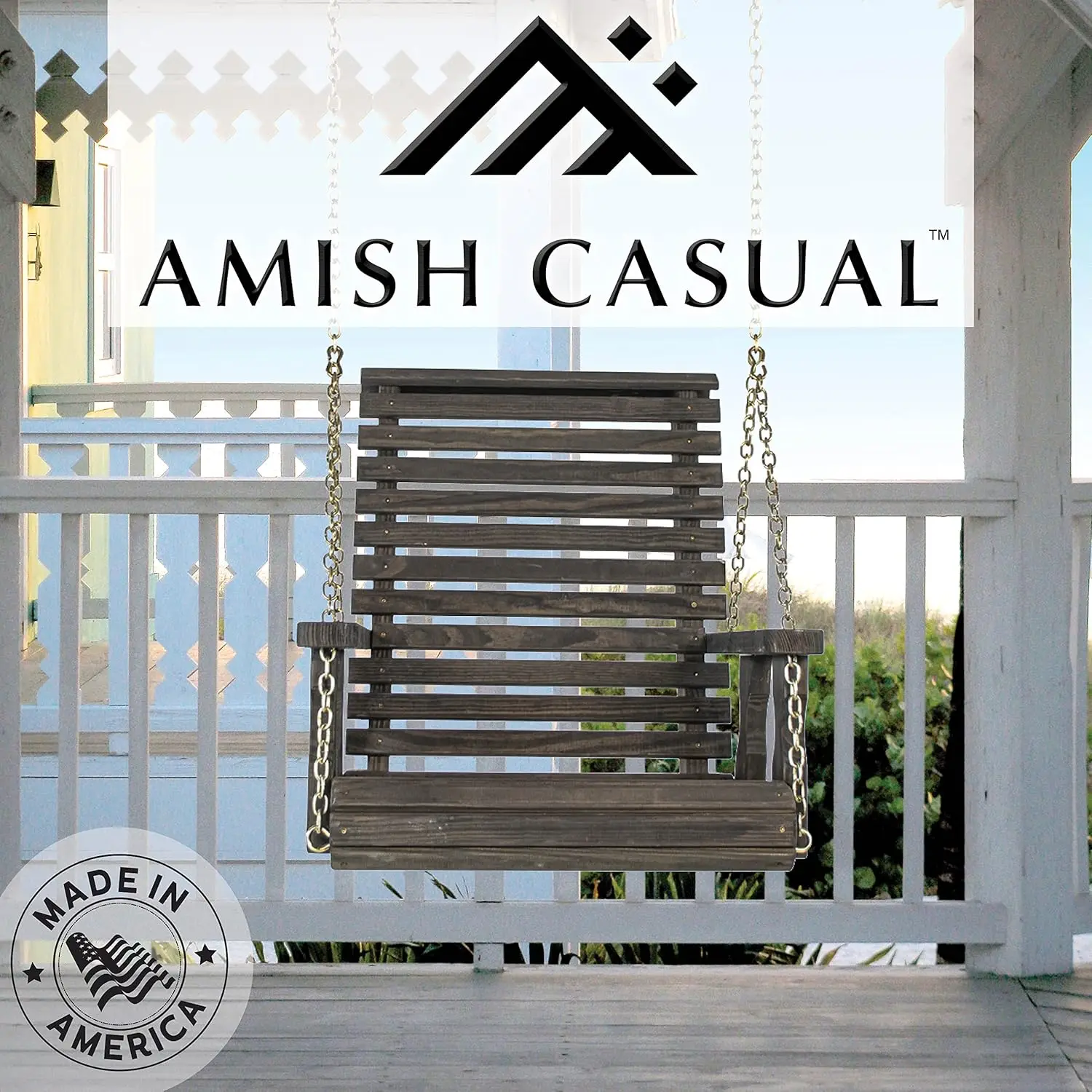 Amish Heavy Duty Roll Back Pressure Treated Swing Chair (Semi-Solid Black Stain)