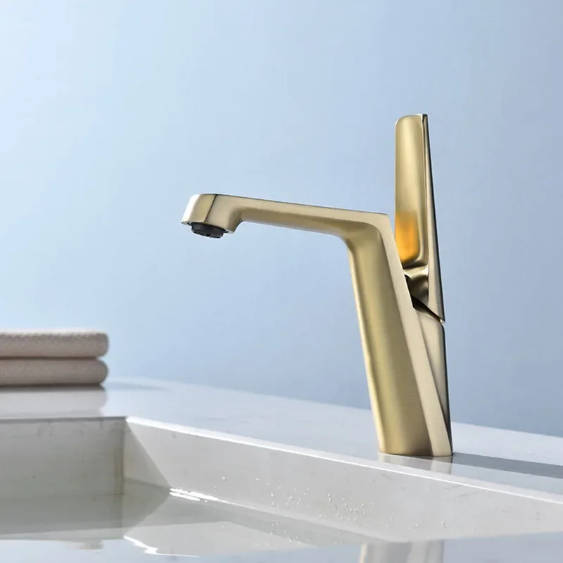 

Bathroom Basin Faucet Deck Mounted Hot And Cold Water Mixer Tap Brushed Gold,White Brass