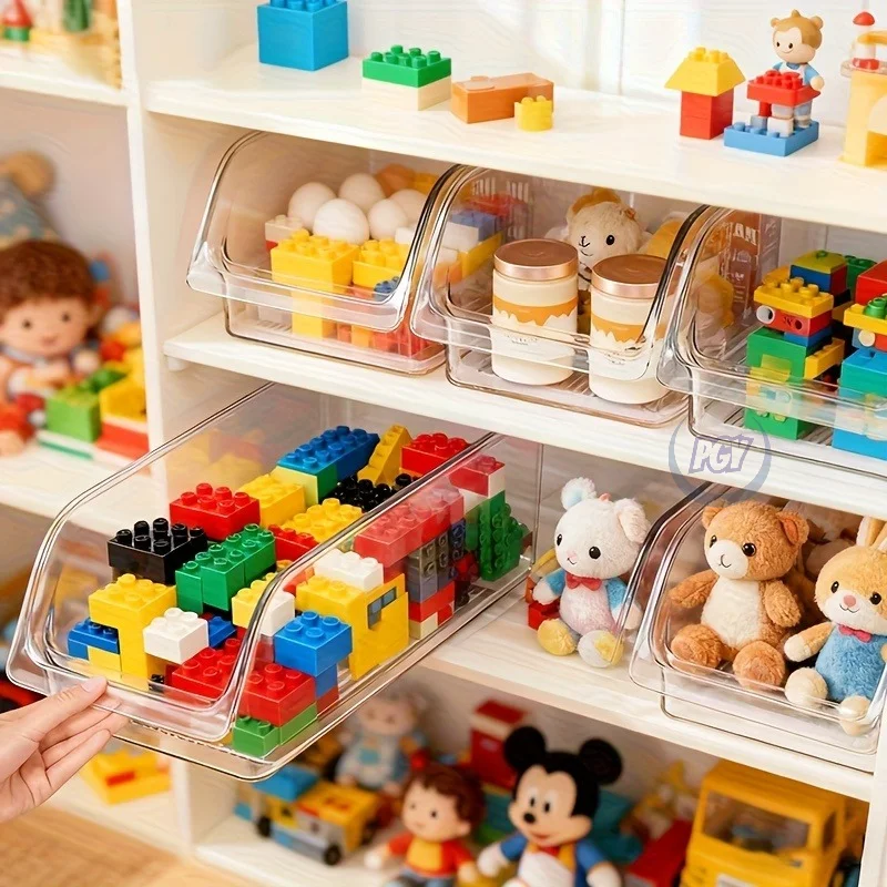 

3pcs Stackable Clear Plastic Storage Boxes Space-Saving Home Organizer Containers Storage Bins for Bathroom Bedroom Living Room