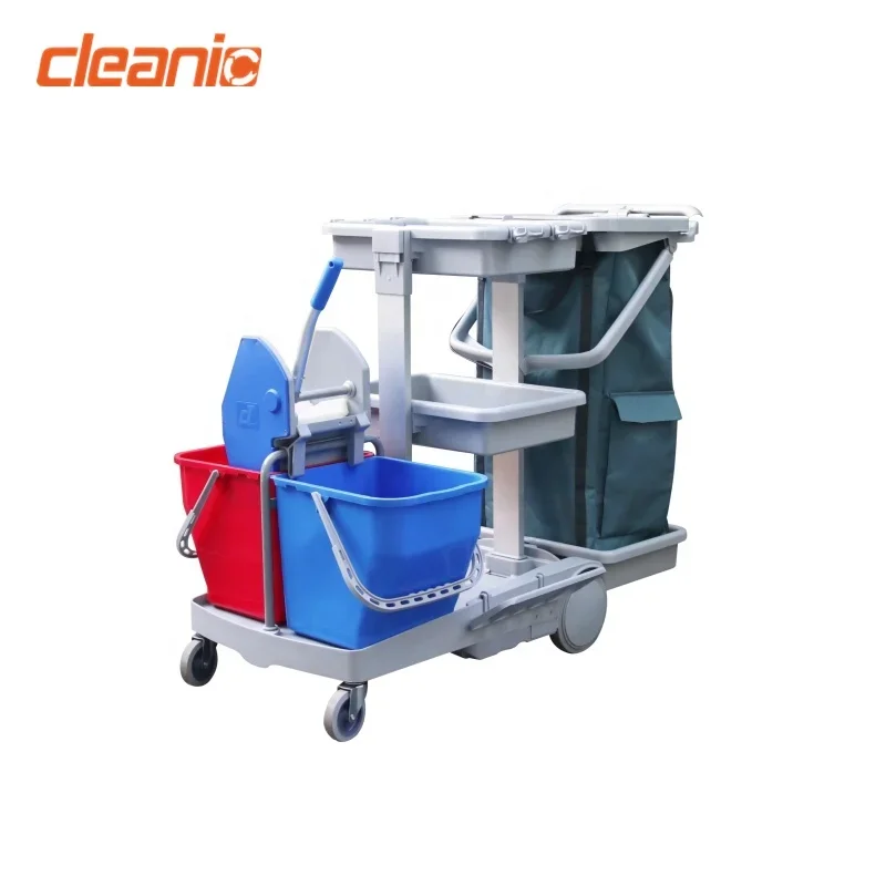 Custom Double Bucket Multi Purpose Kentucky Mop Wringer Floor Cleaning Cart Trolley With Braking Wheels