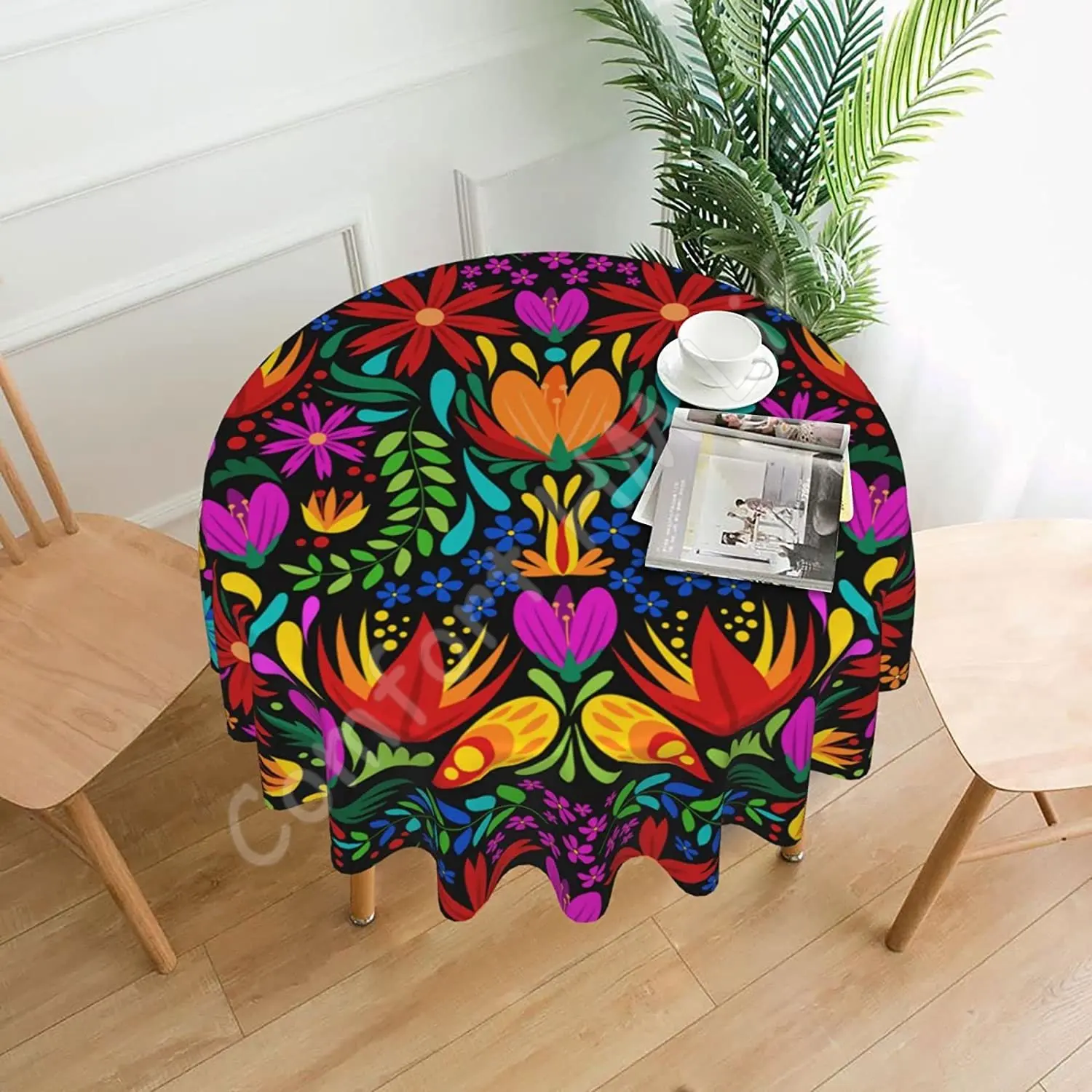 Colorful Mexican Round Tablecloth 60 Inch Washable Polyester Table Cloth for Kitchen Party Picnic Dining Decor Mexican Gift