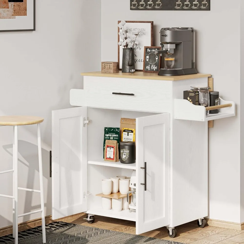 

Rolling Kitchen Island Table with Drop Leaf Storage Cabinet, Drawer, Spice Towel Rack, Kitchen Cart, for Small Place