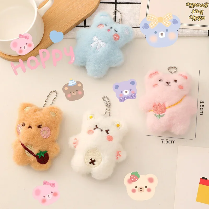 1 Pcs New Cartoon Kawaii Blush Bear Rabbit Plush Toy Keychain Pendant Creative Ins Cute Little Animal Plush Backpack Pendant