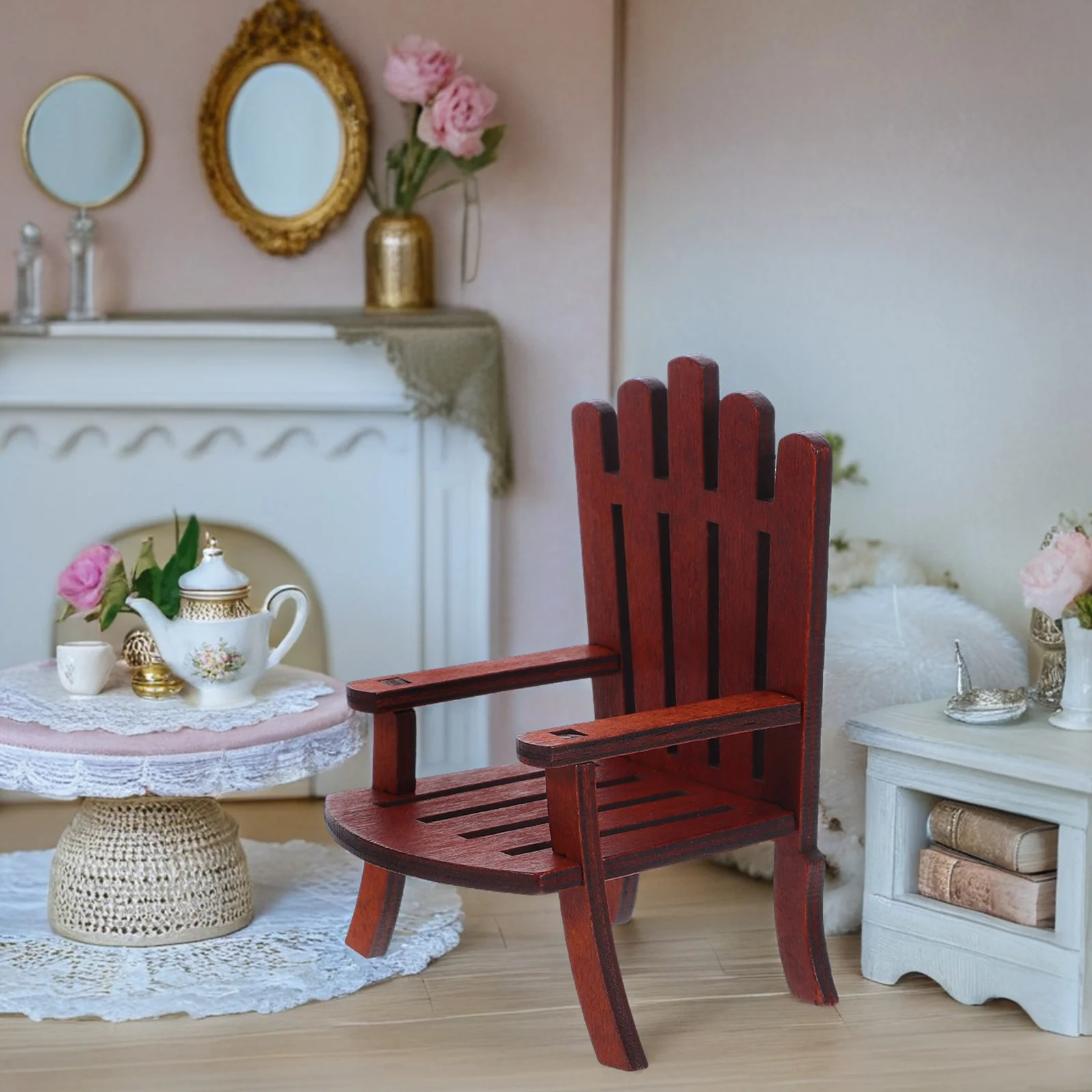 2 個ミニチュア木製ビーチチェア機器ドールハウス家具アイテムアクセサリー