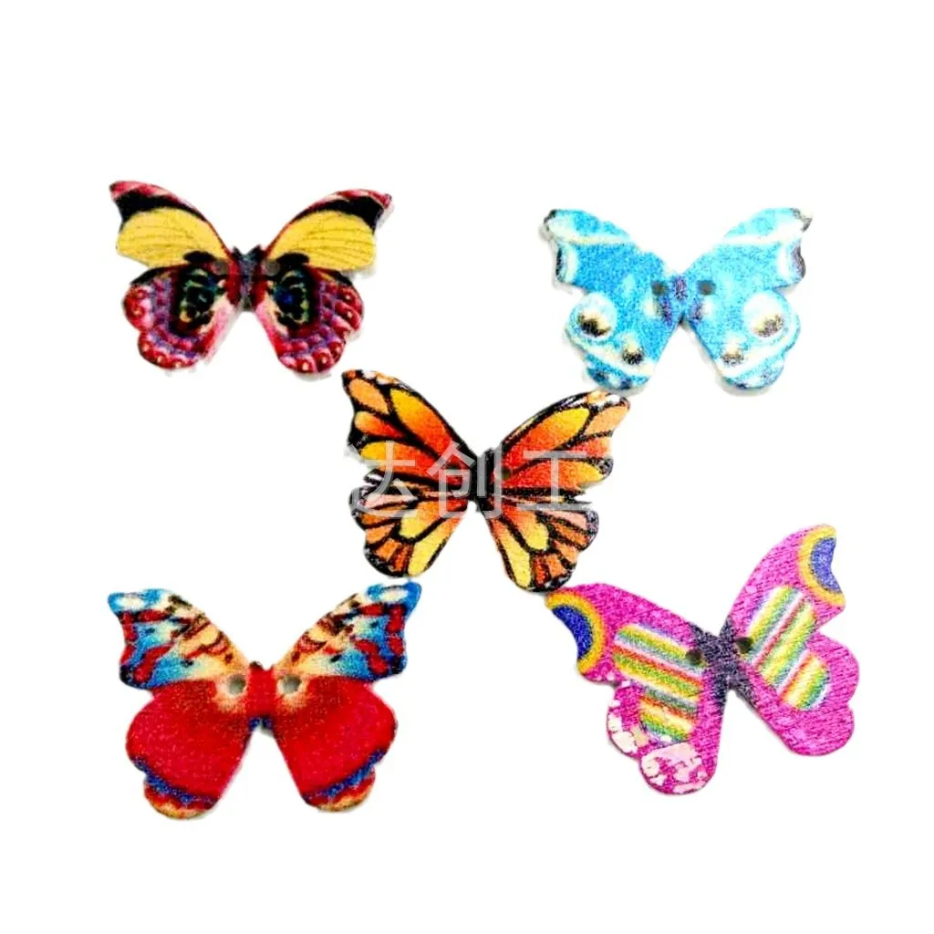 Kleur gemengde cartoon vlinder houten knopen DIY handgemaakte stickers decoratieve knoppen, kinderkleding knoppen