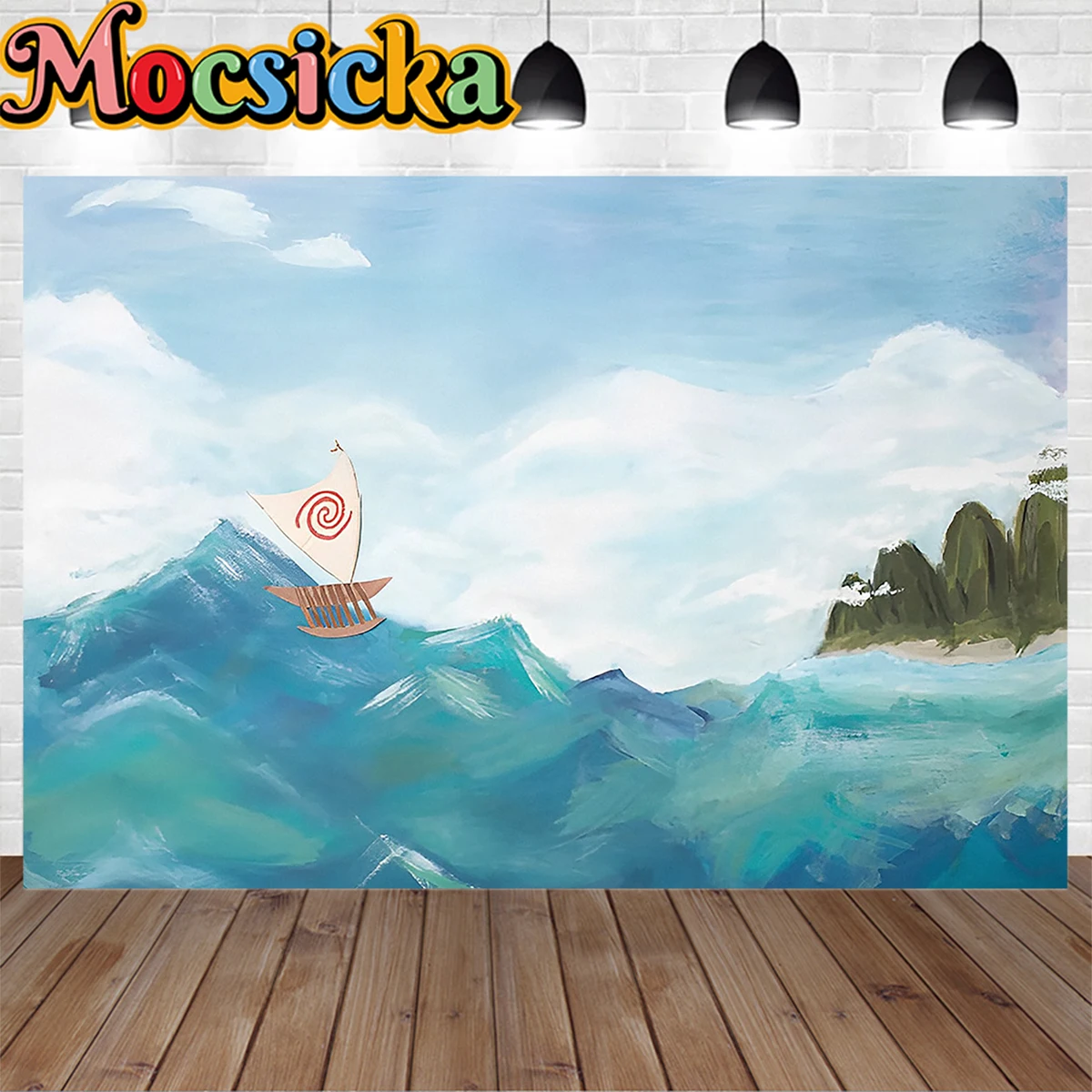 Mocsicka Blue Sea Oil Painting Texture Photography Backdrop Sailing Boat Kids Newborn Adventure 1st Birthday Party Background