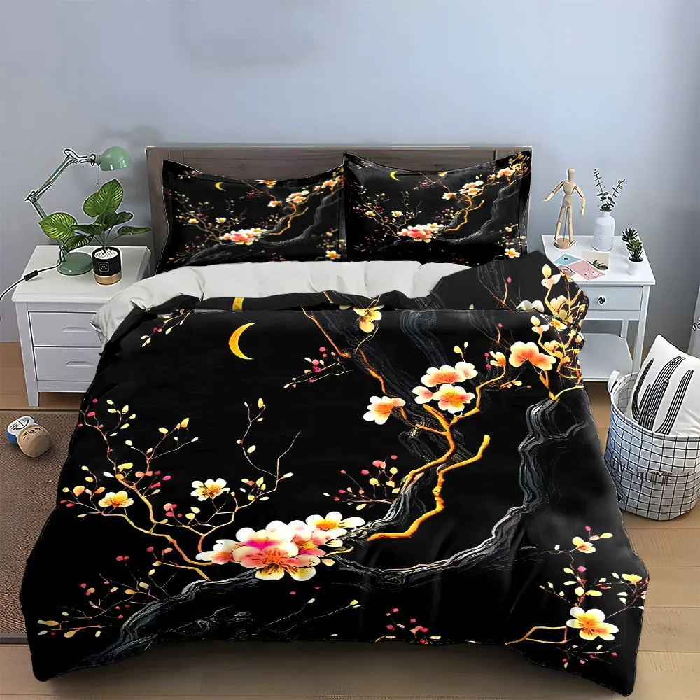 Flower Branch Night Decor Set Bedding Set with 1 Duvet Cover 2 Pillowcases Single Double King Queen, Gift