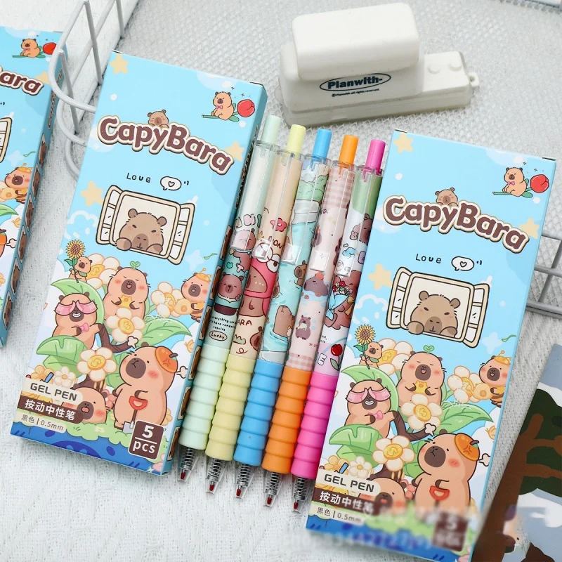 

30/60pcs Kawaii Capybara Press Gel Pen Cute 0.5mm Black Ink Signature Pens Promotional Gift School Supplies
