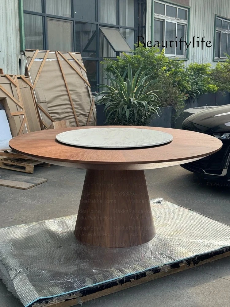 

dining table, antique light luxury high-end round dining table Italian minimalist round solid wood marble turntable