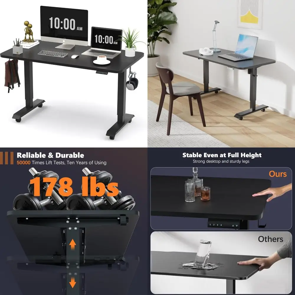 مكتب مريح مونومي كهربائي قابل للتعديل، 48 × 24، إطار فولاذي أسود للمكتب المنزلي، مكتب الجلوس #1