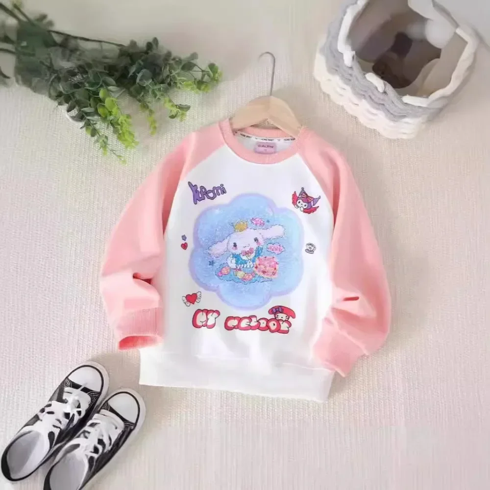 Cinnamoroll Anime Sanrio ropa de manga larga para niños, blusa Kawaii con capucha de dibujos animados Kuromi, regalos para niños, otoño y primavera