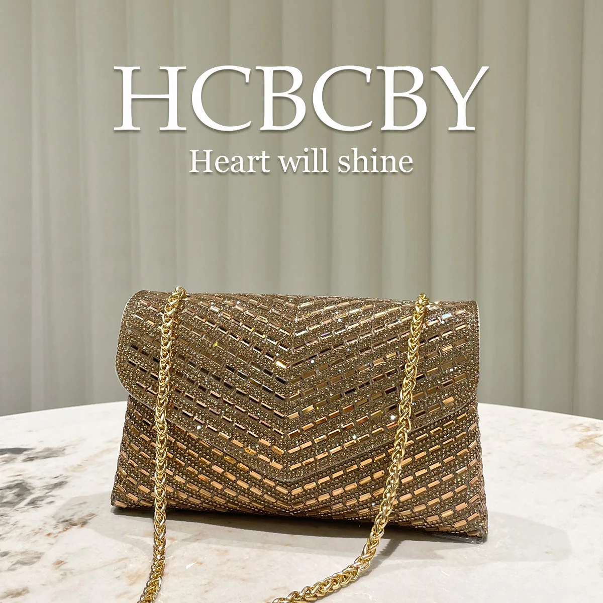 

Women Shiny Golden Rhinestone Evening Clutch Women's Gift Purses Diamond ​Fashion Trends ​Chain Gold Purse Party Bags