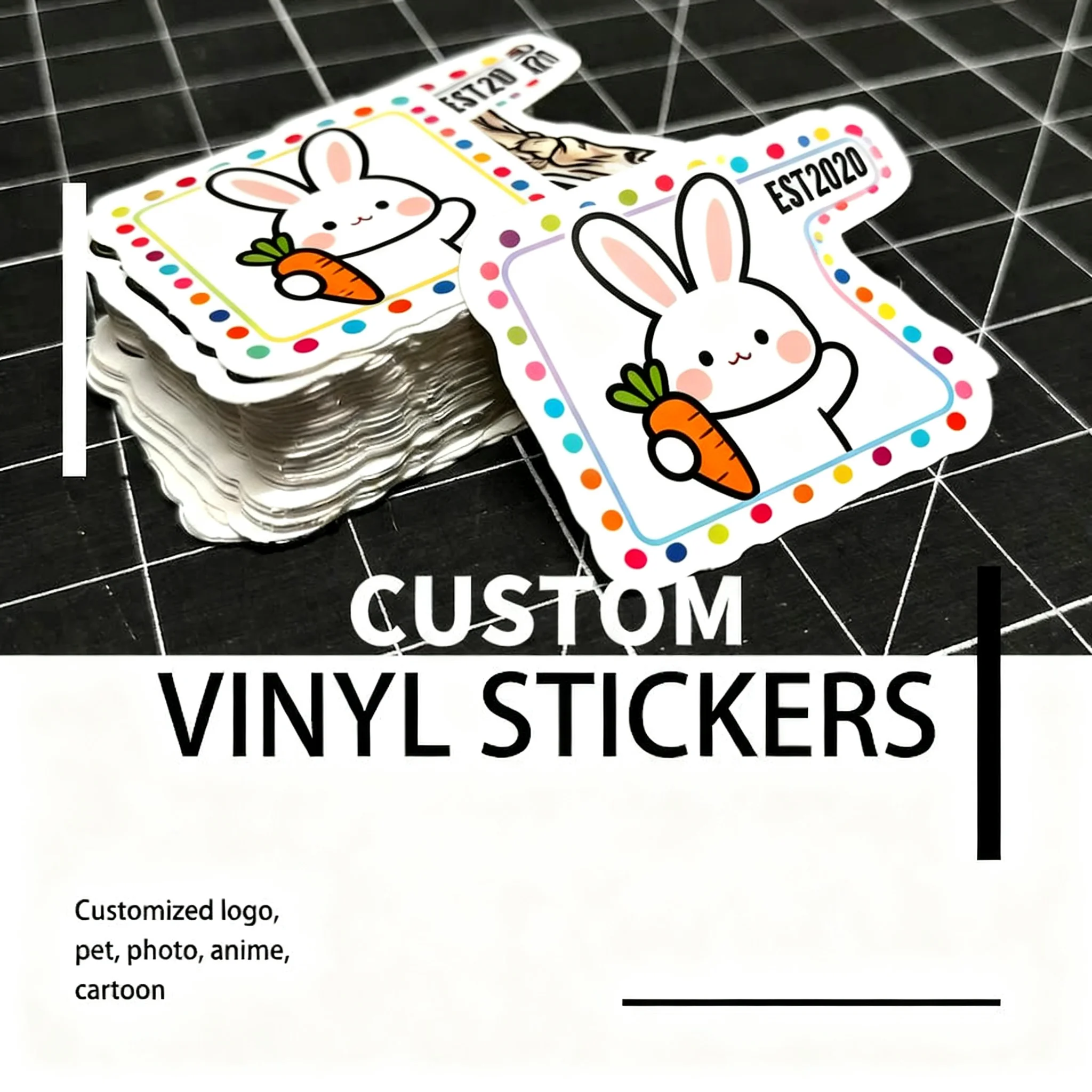 100pcs Custom Stickers PVC Waterproof Die Cut Vinyl Logo Design Brand Laptop Cute Personalized Sticker Glossy Film for Business