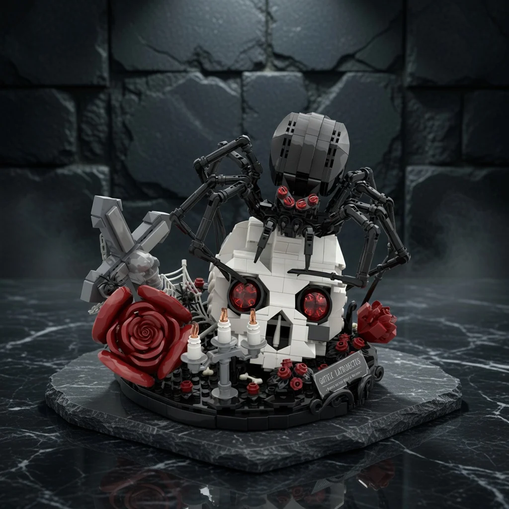 

MOC Gothic Latrodectus Building Blocks Spider Skull Rose Assembly DIY Bricks Model Creative Desktop Ornament Art Gift