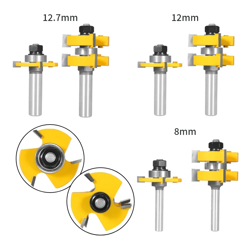 YUSUN 2PCS  Single Bearing T&G Assembly  Router Bit Woodwroking Milling Cutter For Wood Tools